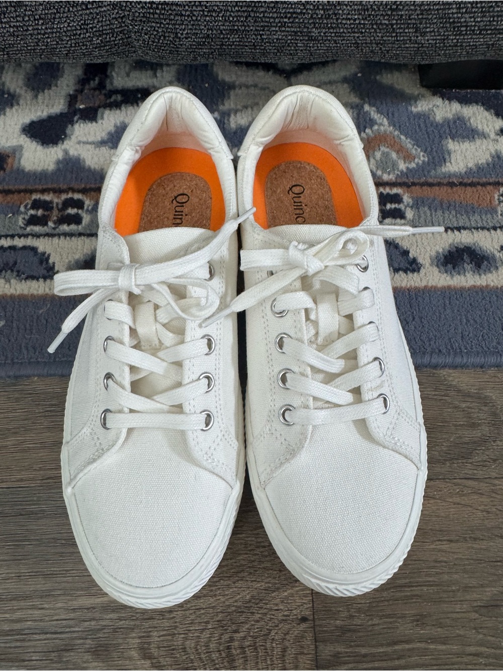 Quince Wmn 8.5 White Canvas Low Top Lace-Up Sneakers Organic Cotton Vegan Insole